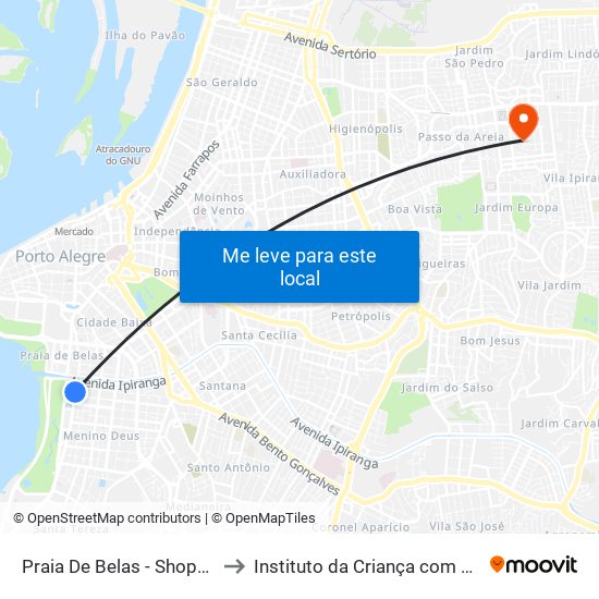 Praia De Belas - Shopping Bc to Instituto da Criança com Diabetes map