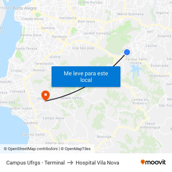 Campus Ufrgs - Terminal to Hospital Vila Nova map