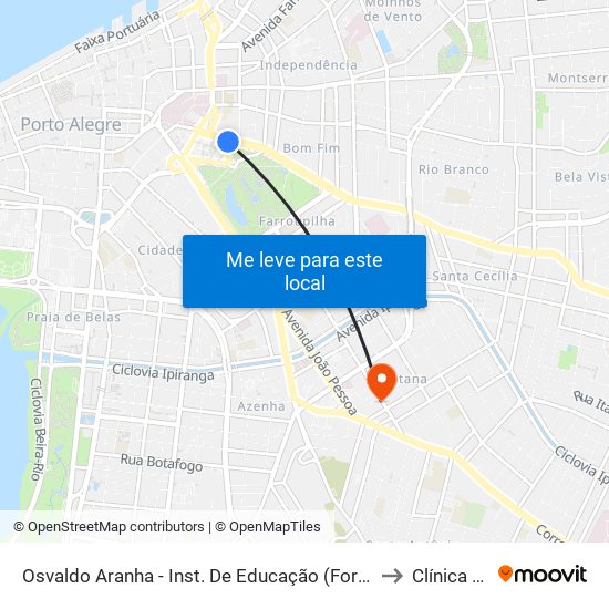 Osvaldo Aranha - Inst. De Educação (Fora Do Corredor) to Clínica Pinel map