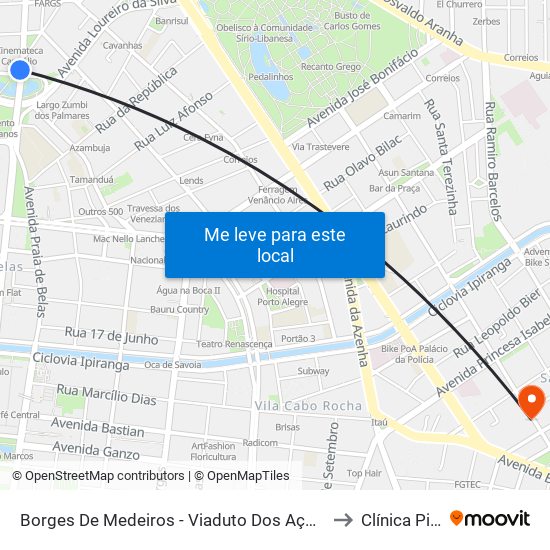 Borges De Medeiros - Viaduto Dos Açorianos to Clínica Pinel map
