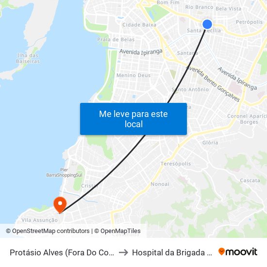 Protásio Alves (Fora Do Corredor) to Hospital da Brigada Militar map
