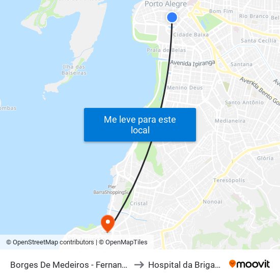 Borges De Medeiros - Fernando Machado to Hospital da Brigada Militar map