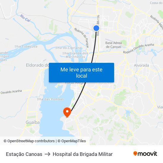 Estação Canoas to Hospital da Brigada Militar map