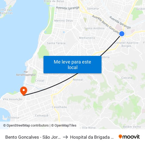 Bento Goncalves - São Jorge Cb to Hospital da Brigada Militar map