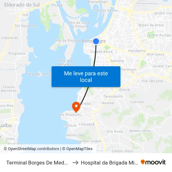 Terminal Borges De Medeiros to Hospital da Brigada Militar map