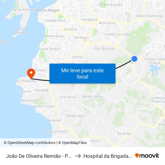 João De Oliveira Remião - Parada 01 to Hospital da Brigada Militar map