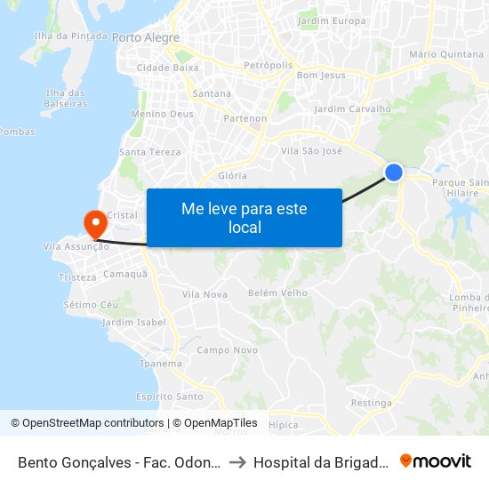 Bento Gonçalves - Fac. Odontologia Cb to Hospital da Brigada Militar map