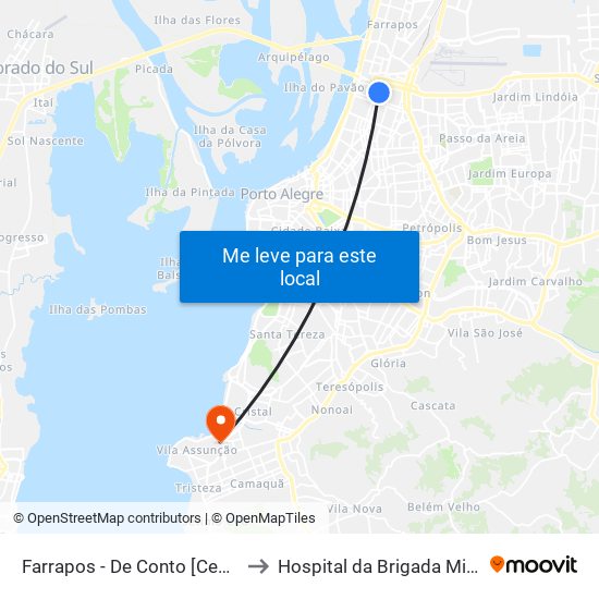 Farrapos - De Conto [Centro] to Hospital da Brigada Militar map