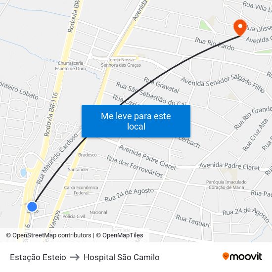 Estação Esteio to Hospital São Camilo map
