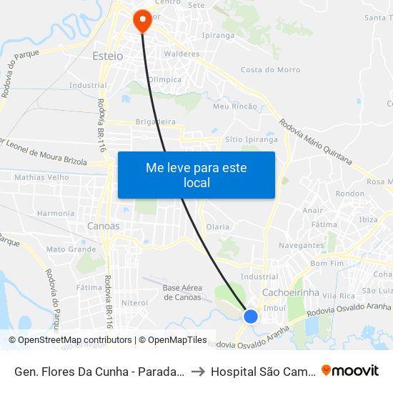 Gen. Flores Da Cunha - Parada 46 to Hospital São Camilo map