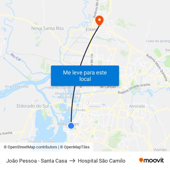 João Pessoa - Santa Casa to Hospital São Camilo map