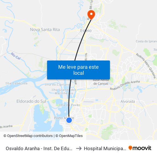 Osvaldo Aranha - Inst. De Educação (Fora Do Corredor) to Hospital Municipal Getúlio Vargas map