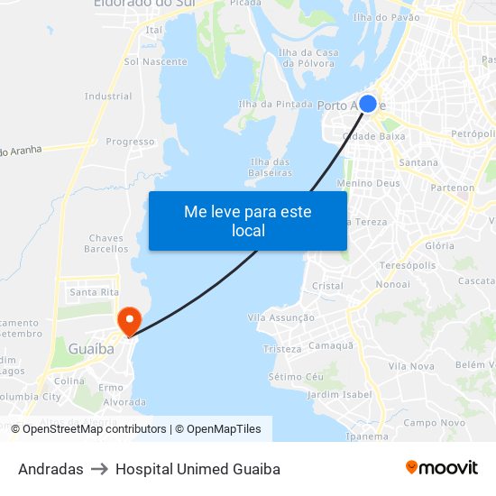 Andradas to Hospital Unimed Guaiba map
