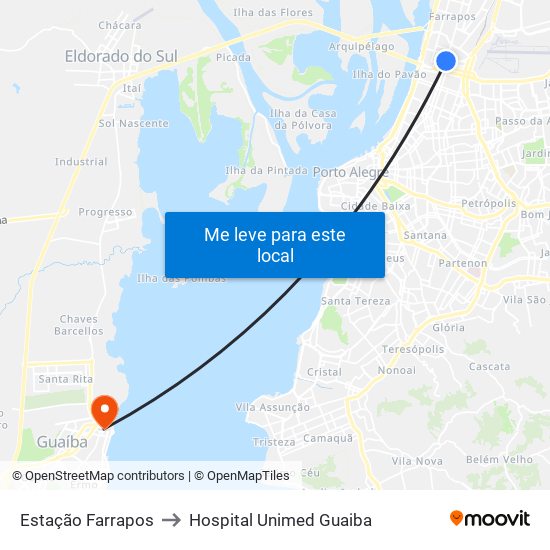 Estação Farrapos to Hospital Unimed Guaiba map