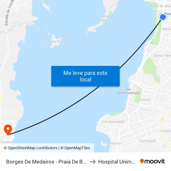 Borges De Medeiros - Praia De Belas Shopping Cb to Hospital Unimed Guaiba map