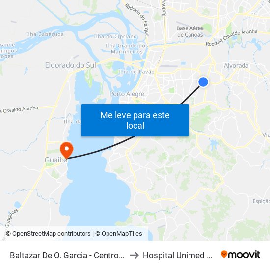 Baltazar De O. Garcia - Centro Vida Cb to Hospital Unimed Guaiba map