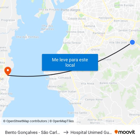 Bento Gonçalves - São Carlos Bc to Hospital Unimed Guaiba map