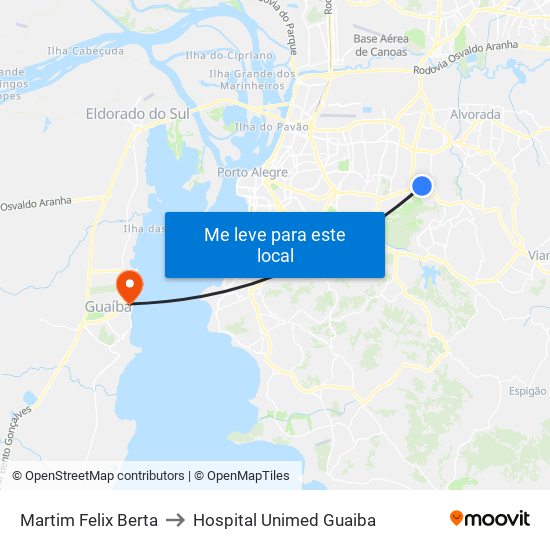 Martim Felix Berta to Hospital Unimed Guaiba map