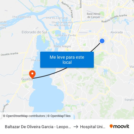Baltazar De Oliveira Garcia - Leopoldina (Fora Do Corredor) to Hospital Unimed Guaiba map
