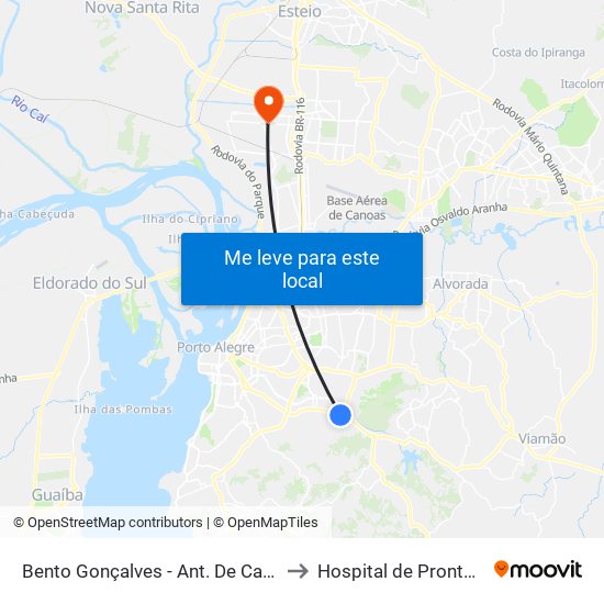 Bento Gonçalves - Ant. De Carvalho (Fora Do Corredor) to Hospital de Pronto Socorro Canoas map