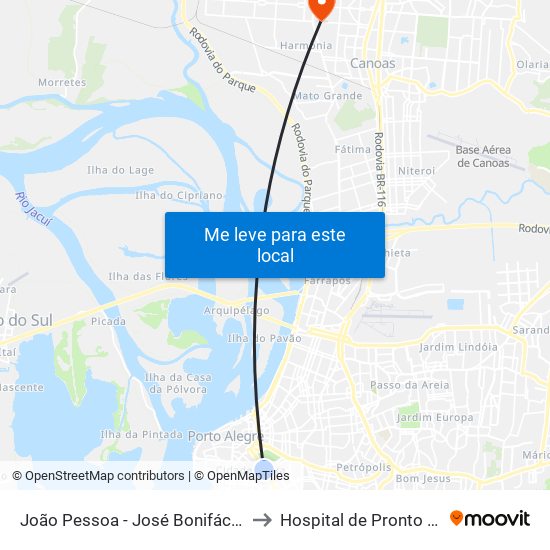 João Pessoa - José Bonifácio (Fora Do Corredor) to Hospital de Pronto Socorro Canoas map