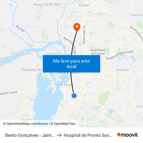 Bento Gonçalves - Jaime Telles Cb to Hospital de Pronto Socorro Canoas map