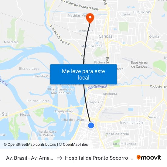 Av. Brasil - Av. Amazonas to Hospital de Pronto Socorro Canoas map