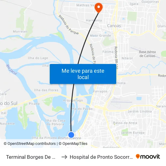 Terminal Borges De Medeiros to Hospital de Pronto Socorro Canoas map