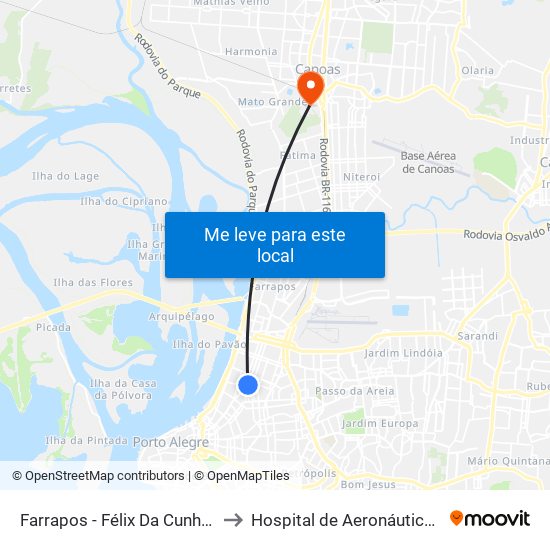 Farrapos - Félix Da Cunha (Fora Do Corredor) to Hospital de Aeronáutica de Canoas (HACO) map