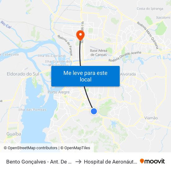 Bento Gonçalves - Ant. De Carvalho (Fora Do Corredor) to Hospital de Aeronáutica de Canoas (HACO) map