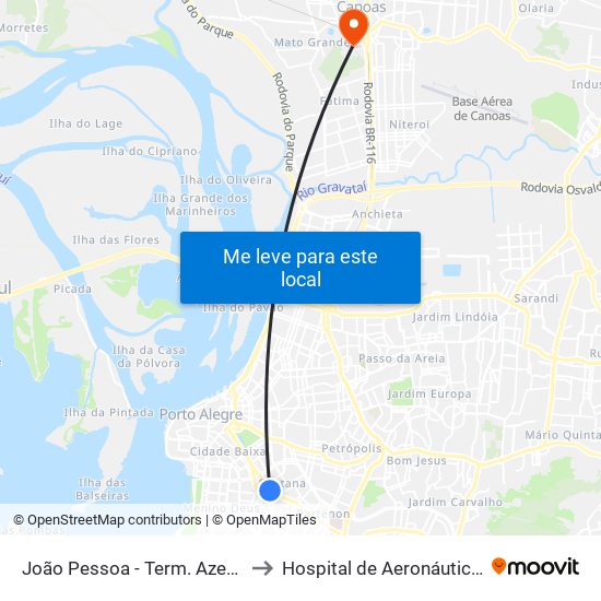 João Pessoa - Term. Azenha (Fora Do Corredor) to Hospital de Aeronáutica de Canoas (HACO) map