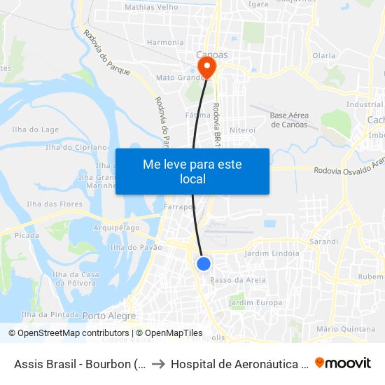 Assis Brasil - Bourbon (Fora Do Corredor) to Hospital de Aeronáutica de Canoas (HACO) map