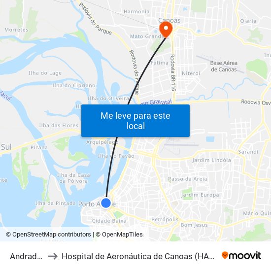 Andradas to Hospital de Aeronáutica de Canoas (HACO) map