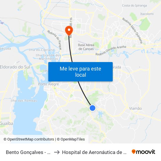 Bento Gonçalves - Veterinária to Hospital de Aeronáutica de Canoas (HACO) map