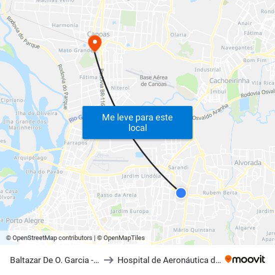 Baltazar De O. Garcia - Centro Vida Cb to Hospital de Aeronáutica de Canoas (HACO) map