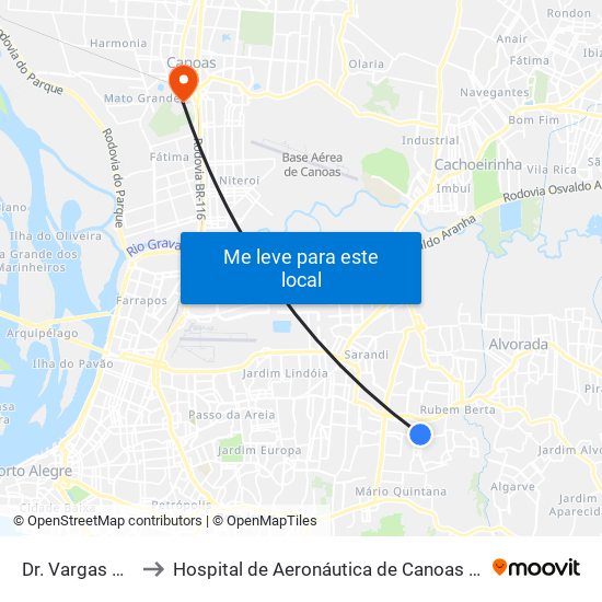 Dr. Vargas Neto to Hospital de Aeronáutica de Canoas (HACO) map