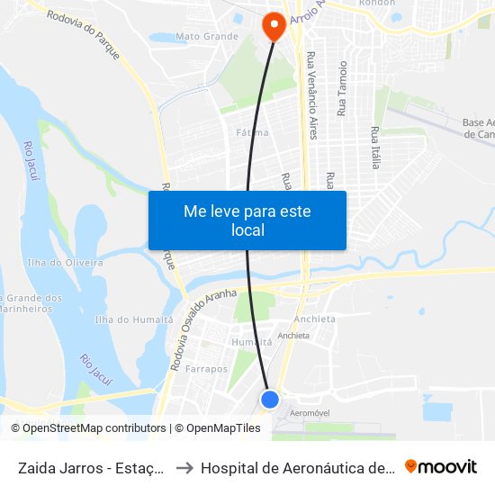 Zaida Jarros - Estação Aeroporto to Hospital de Aeronáutica de Canoas (HACO) map