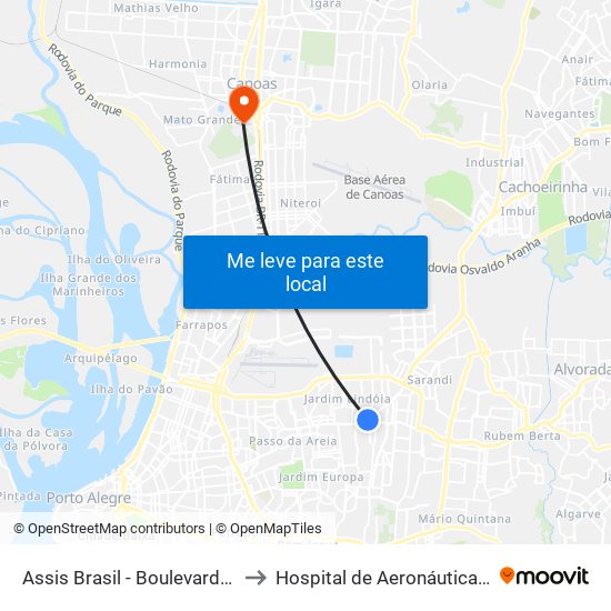 Assis Brasil - Boulevard (Fora Do Corredor) to Hospital de Aeronáutica de Canoas (HACO) map