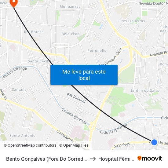 Bento Gonçalves (Fora Do Corredor) to Hospital Fêmina map