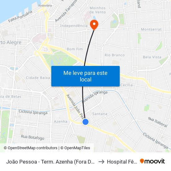 João Pessoa - Term. Azenha (Fora Do Corredor) to Hospital Fêmina map