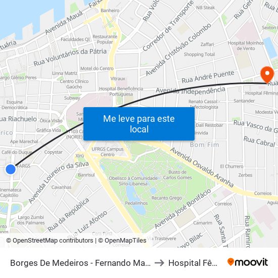 Borges De Medeiros - Fernando Machado to Hospital Fêmina map