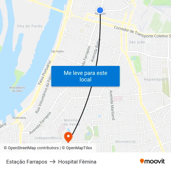Estação Farrapos to Hospital Fêmina map