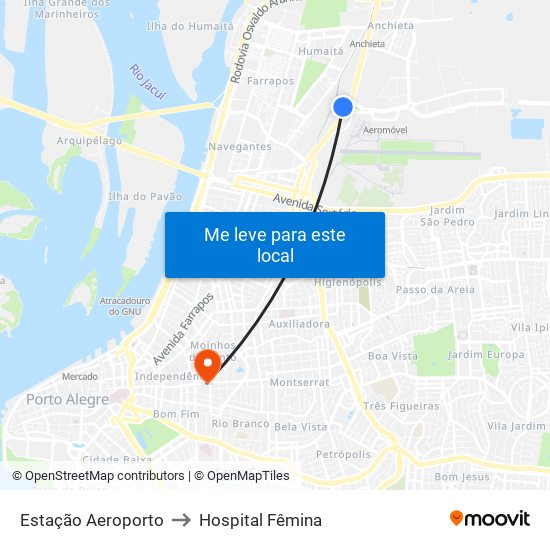 Estação Aeroporto to Hospital Fêmina map