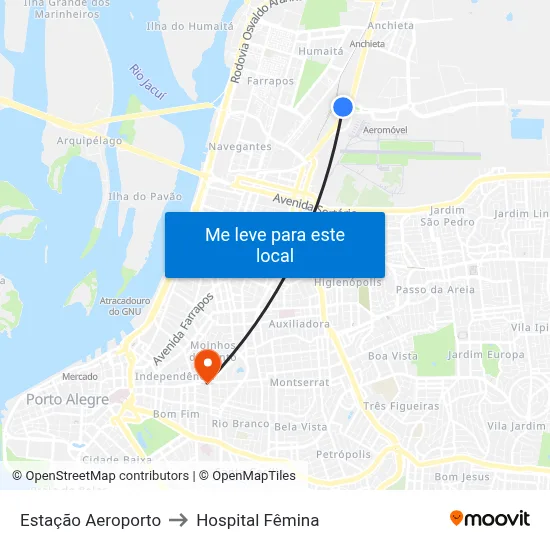 Estação Aeroporto to Hospital Fêmina map
