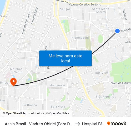 Assis Brasil - Viaduto Obirici (Fora Do Corredor) to Hospital Fêmina map