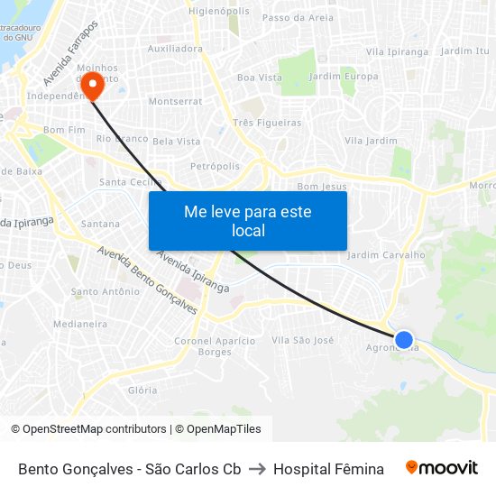 Bento Gonçalves - São Carlos Cb to Hospital Fêmina map