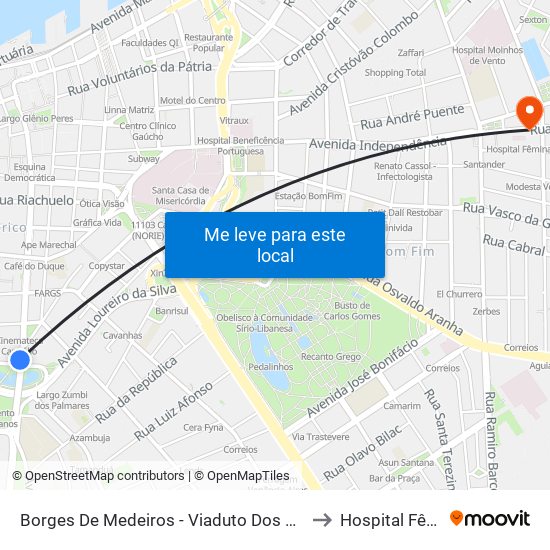 Borges De Medeiros - Viaduto Dos Açorianos to Hospital Fêmina map