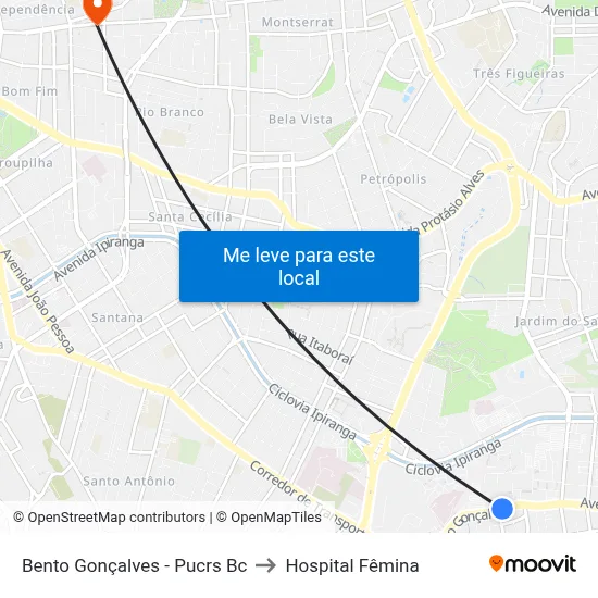 Bento Gonçalves - Pucrs Bc to Hospital Fêmina map