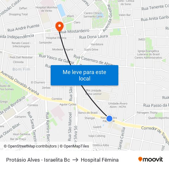 Protásio Alves - Israelita Bc to Hospital Fêmina map
