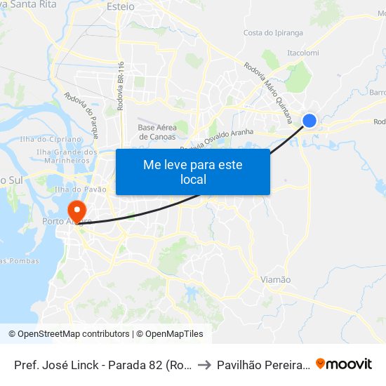 Pref. José Linck - Parada 82 (Rodoviária) to Pavilhão Pereira Filho map